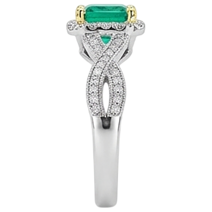 Natural Real ( Not Lab Grown ) Green Emerald GIA Engagement Ring Twisted Shank Milgrain Style