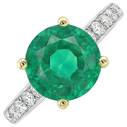 Natural Real ( Not Lab Grown ) Green Emerald GIA Engagement Ring With Diamond Accents