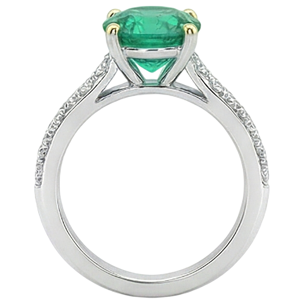 Natural Real ( Not Lab Grown ) Green Emerald GIA Engagement Ring With Diamond Accents