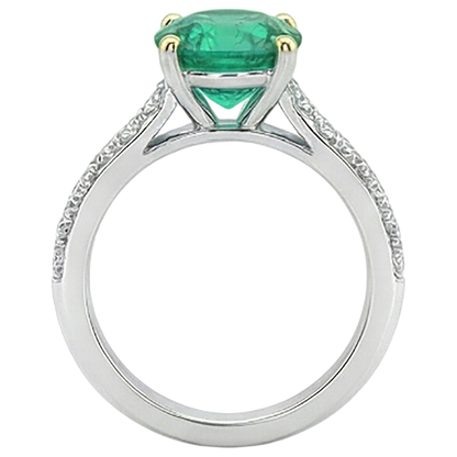 Natural Real ( Not Lab Grown ) Green Emerald GIA Engagement Ring With Diamond Accents