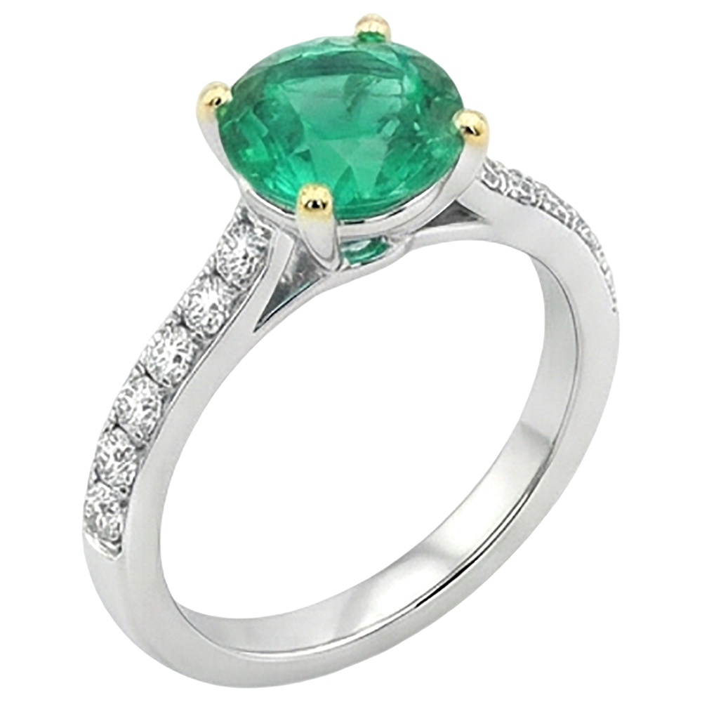 Natural Real ( Not Lab Grown ) Green Emerald GIA Engagement Ring With Diamond Accents