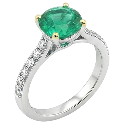 Natural Real ( Not Lab Grown ) Green Emerald GIA Engagement Ring With Diamond Accents