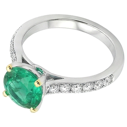 Natural Real ( Not Lab Grown ) Green Emerald GIA Engagement Ring With Diamond Accents