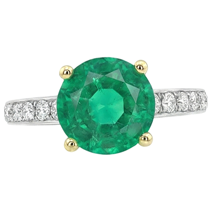 Natural Real ( Not Lab Grown ) Green Emerald GIA Engagement Ring With Diamond Accents