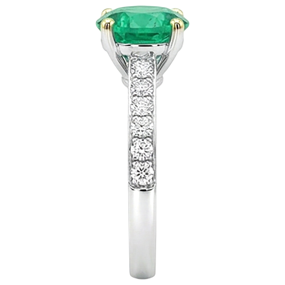 Natural Real ( Not Lab Grown ) Green Emerald GIA Engagement Ring With Diamond Accents