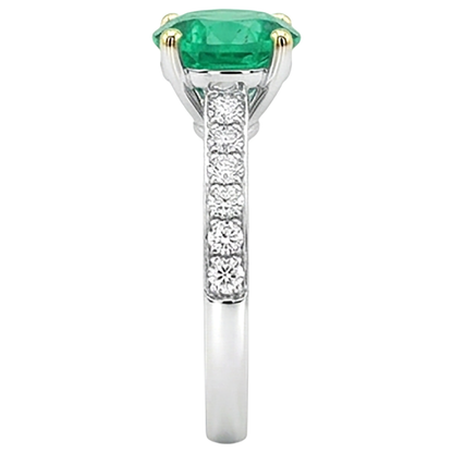 Natural Real ( Not Lab Grown ) Green Emerald GIA Engagement Ring With Diamond Accents