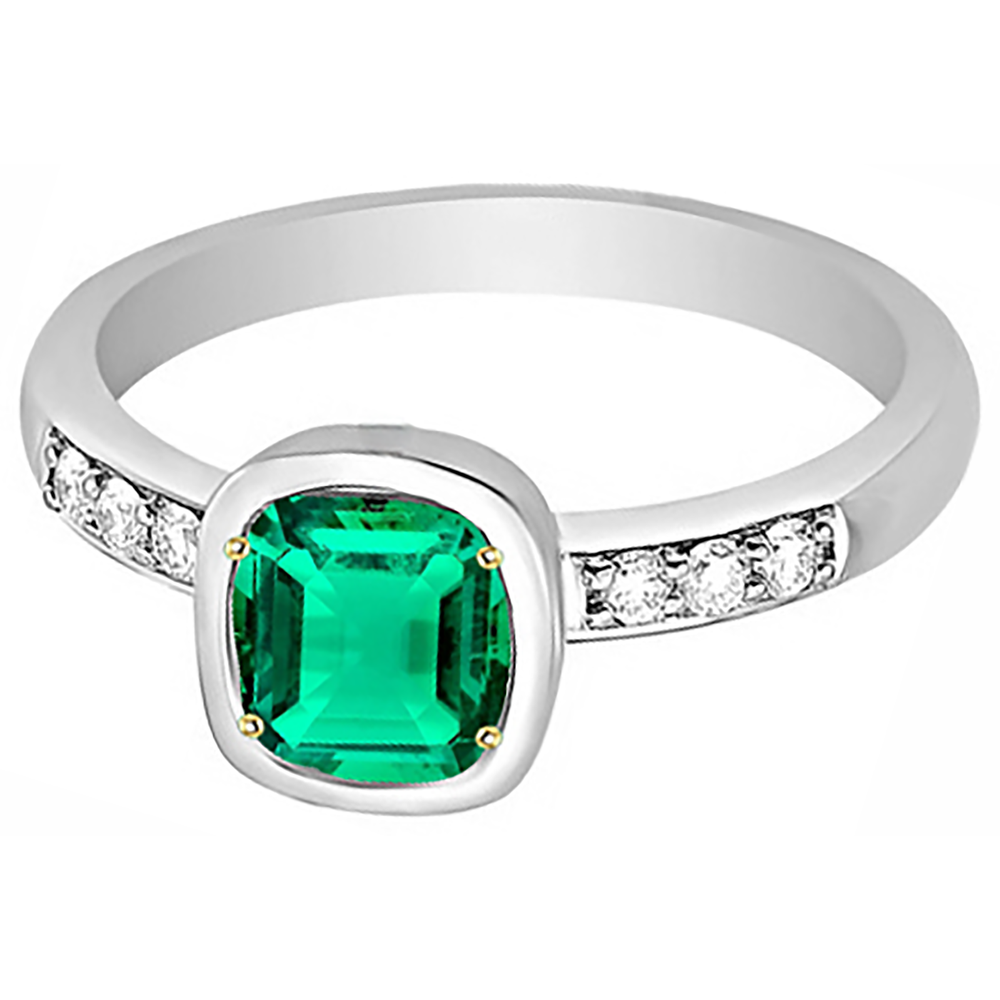 Natural Real ( Not Lab Grown ) Green Emerald GIA Engagement Ring With Diamonds