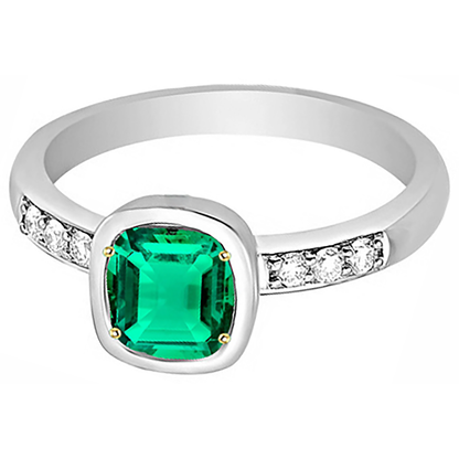 Natural Real ( Not Lab Grown ) Green Emerald GIA Engagement Ring With Diamonds