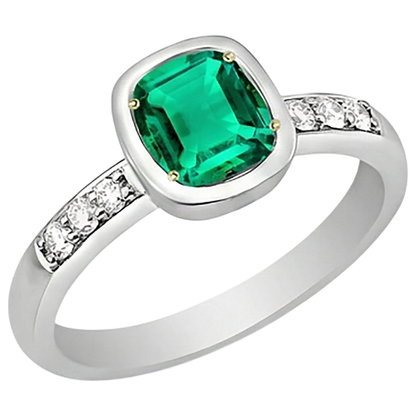 Natural Real ( Not Lab Grown ) Green Emerald GIA Engagement Ring With Diamonds
