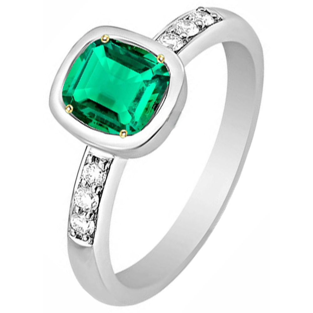 Natural Real ( Not Lab Grown ) Green Emerald GIA Engagement Ring With Diamonds