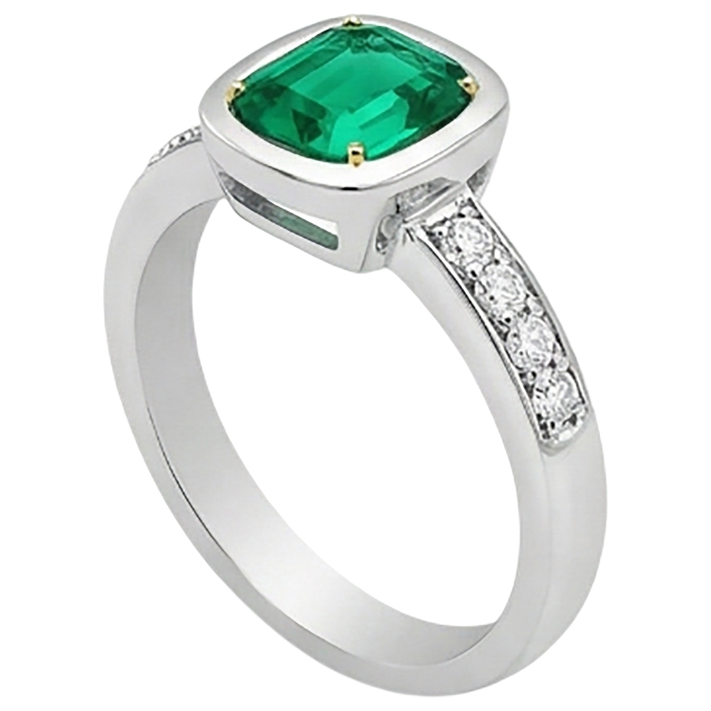 Natural Real ( Not Lab Grown ) Green Emerald GIA Engagement Ring With Diamonds