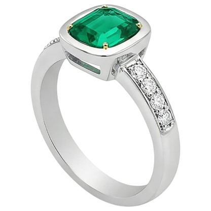 Natural Real ( Not Lab Grown ) Green Emerald GIA Engagement Ring With Diamonds