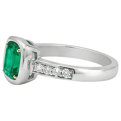 Natural Real ( Not Lab Grown ) Green Emerald GIA Engagement Ring With Diamonds