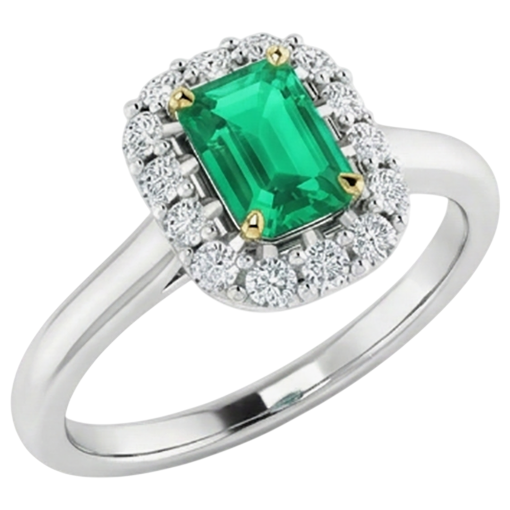 Natural Real ( Not Lab Grown ) Green Emerald GIA Engagement Ring Women’s Halo Diamond Jewelry