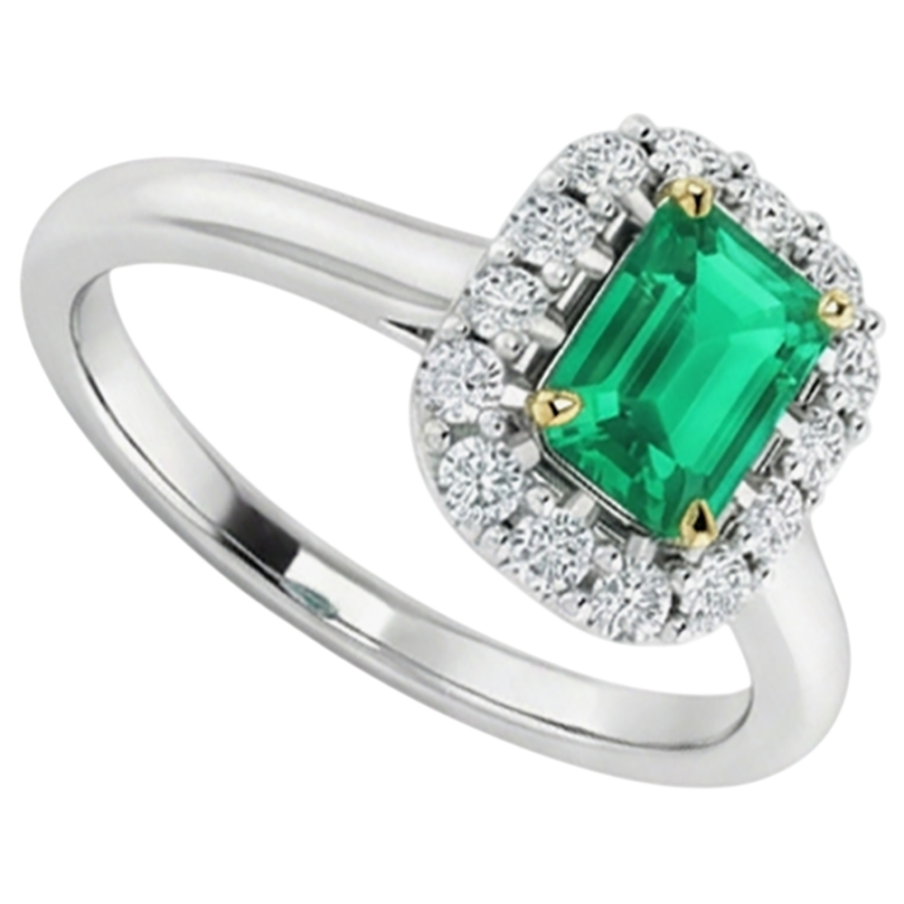 Natural Real ( Not Lab Grown ) Green Emerald GIA Engagement Ring Women’s Halo Diamond Jewelry