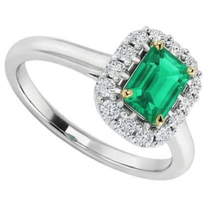 Natural Real ( Not Lab Grown ) Green Emerald GIA Engagement Ring Women’s Halo Diamond Jewelry