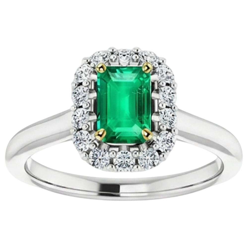 Natural Real ( Not Lab Grown ) Green Emerald GIA Engagement Ring Women’s Halo Diamond Jewelry