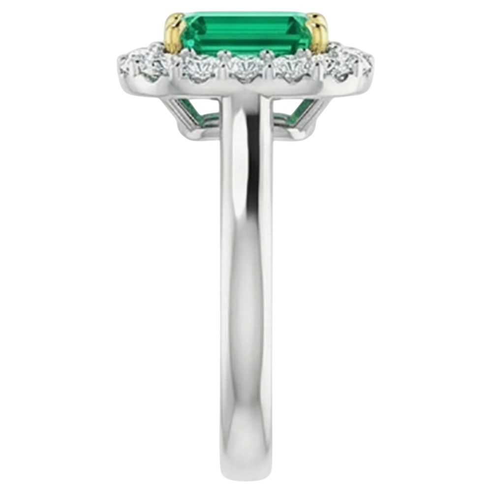 Natural Real ( Not Lab Grown ) Green Emerald GIA Engagement Ring Women’s Halo Diamond Jewelry