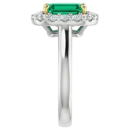 Natural Real ( Not Lab Grown ) Green Emerald GIA Engagement Ring Women’s Halo Diamond Jewelry