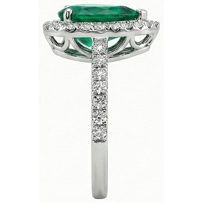 Green Emerald GIA Gemstone Ring With Halo Natural Earth Mined Diamond 3.75 Carats White Gold 14K