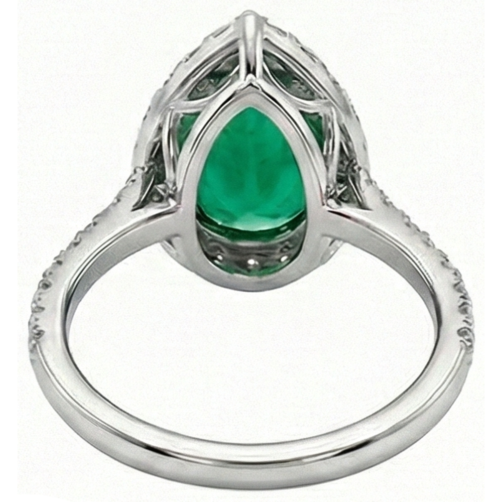 Green Emerald GIA Gemstone Ring With Halo Natural Earth Mined Diamond 3.75 Carats White Gold 14K