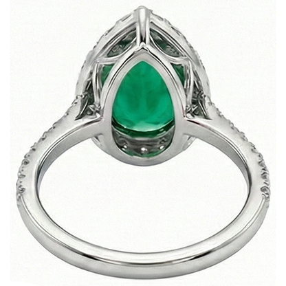 Green Emerald GIA Gemstone Ring With Halo Natural Earth Mined Diamond 3.75 Carats White Gold 14K