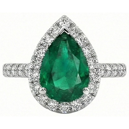 Green Emerald GIA Gemstone Ring With Halo Natural Earth Mined Diamond 3.75 Carats White Gold 14K