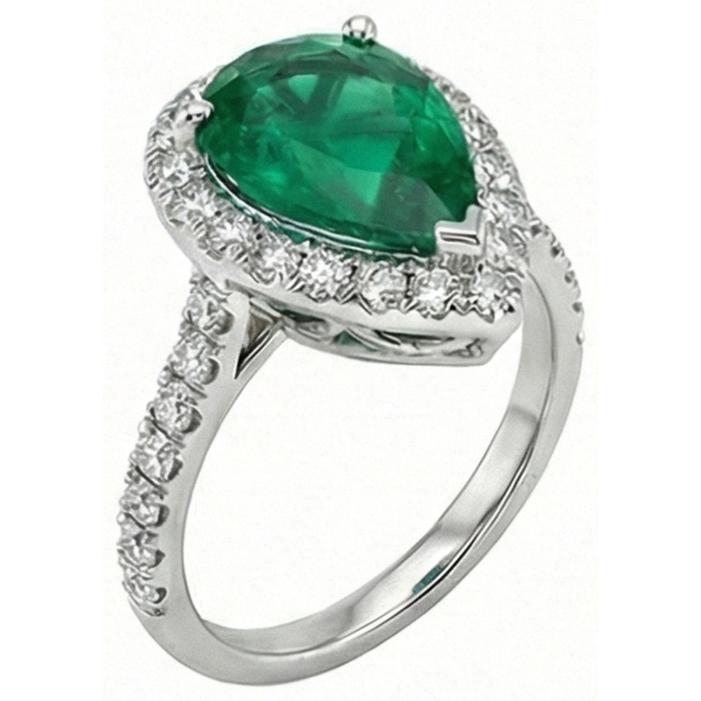 Green Emerald GIA Gemstone Ring With Halo Natural Earth Mined Diamond 3.75 Carats White Gold 14K