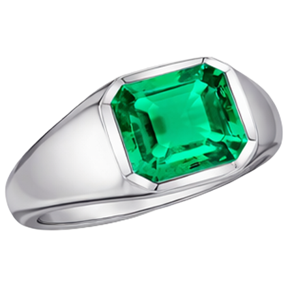 Natural Real ( Not Lab Grown ) Green Emerald GIA Gents Ring Solitaire Asscher Cut