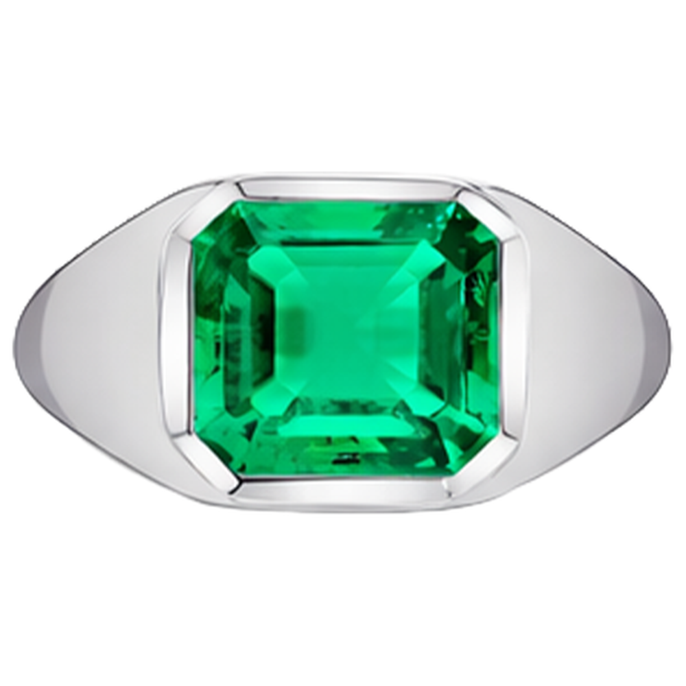 Natural Real ( Not Lab Grown ) Green Emerald GIA Gents Ring Solitaire Asscher Cut