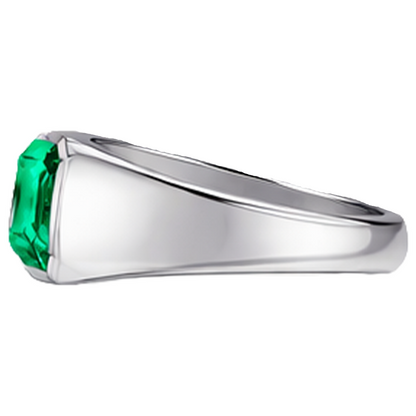 Natural Real ( Not Lab Grown ) Green Emerald GIA Gents Ring Solitaire Asscher Cut