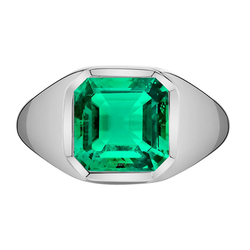 Green Emerald Gents Ring Solitaire Asscher Cut