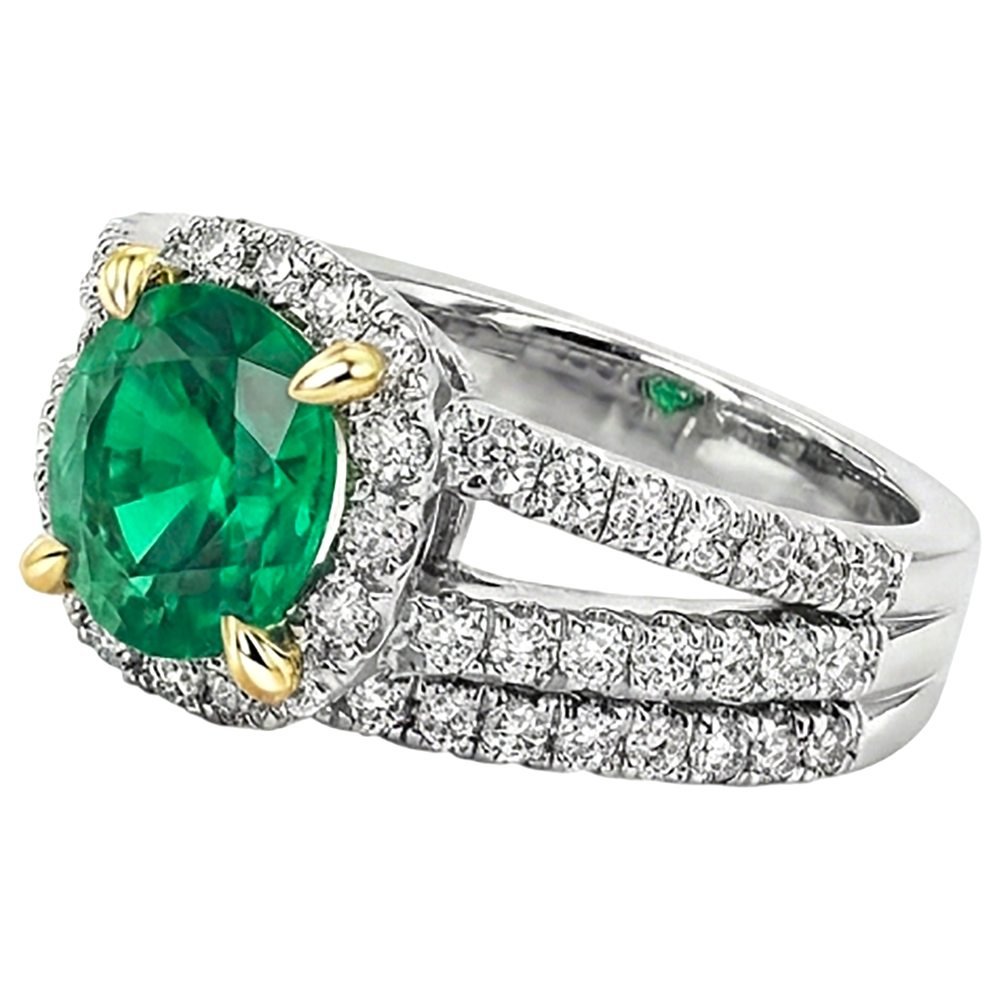 Natural Real ( Not Lab Grown ) Green Emerald GIA Gold Ring Set Eagle Claw Prongs