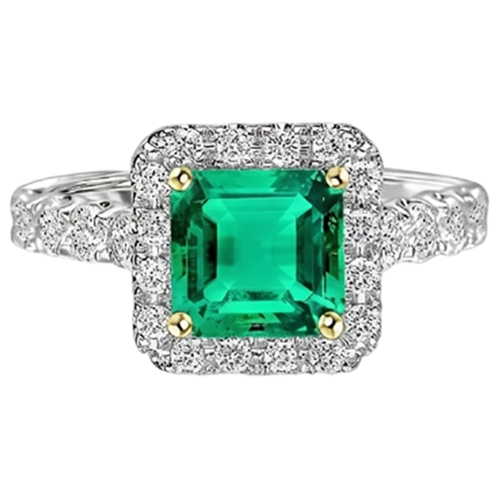 Natural Real ( Not Lab Grown ) Green Emerald GIA Gold Wedding Ring Asscher Cut Gemstone