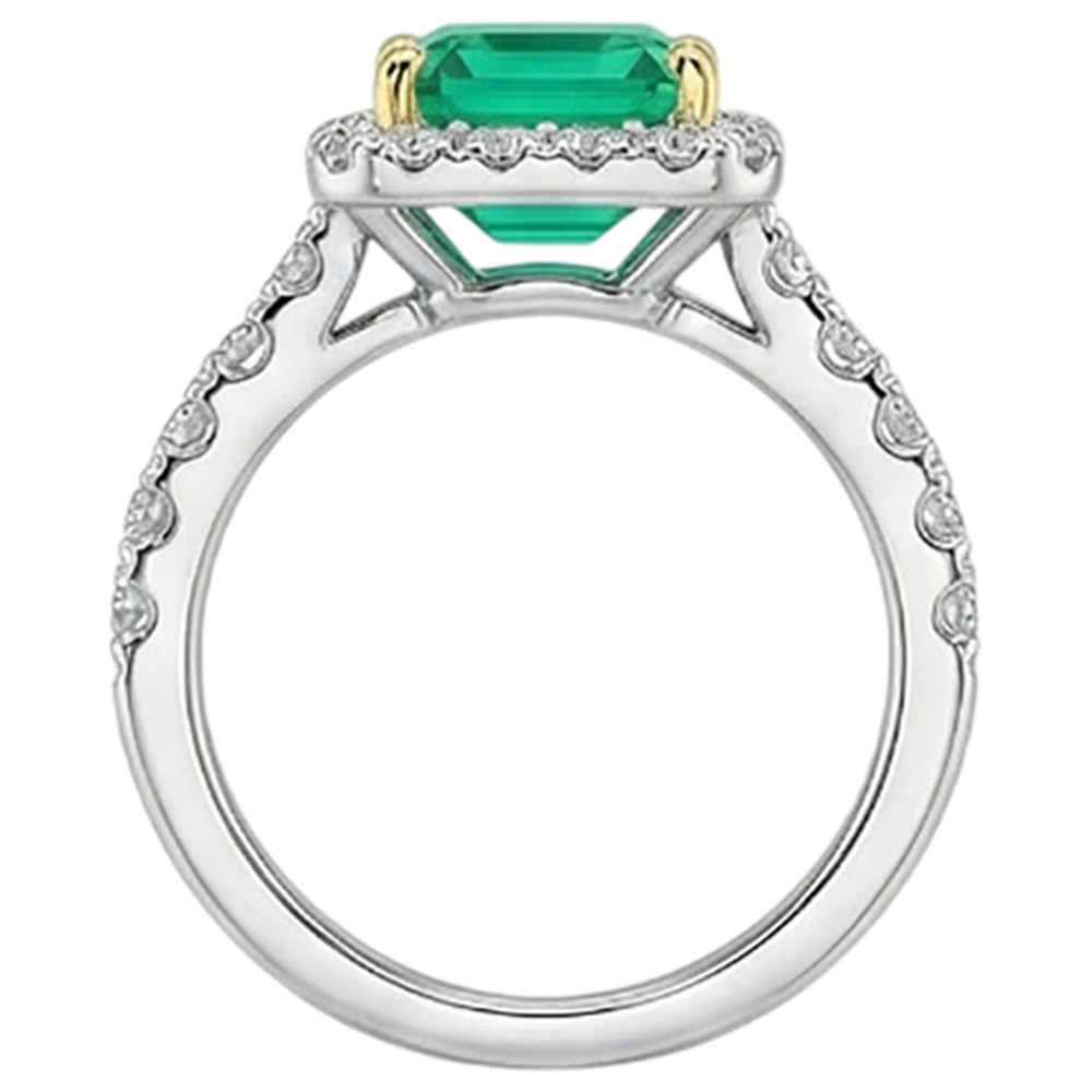 Natural Real ( Not Lab Grown ) Green Emerald GIA Gold Wedding Ring Asscher Cut Gemstone
