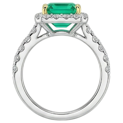 Natural Real ( Not Lab Grown ) Green Emerald GIA Gold Wedding Ring Asscher Cut Gemstone