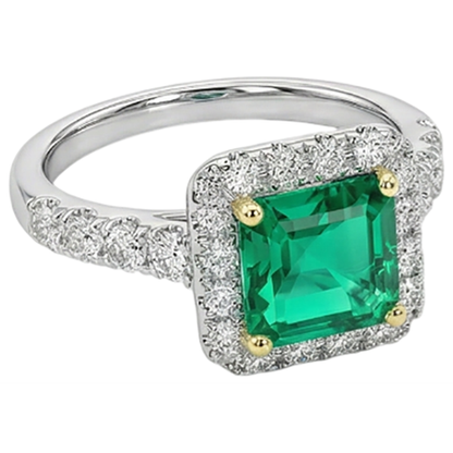 Natural Real ( Not Lab Grown ) Green Emerald GIA Gold Wedding Ring Asscher Cut Gemstone