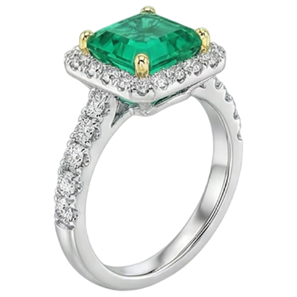 Natural Real ( Not Lab Grown ) Green Emerald GIA Gold Wedding Ring Asscher Cut Gemstone