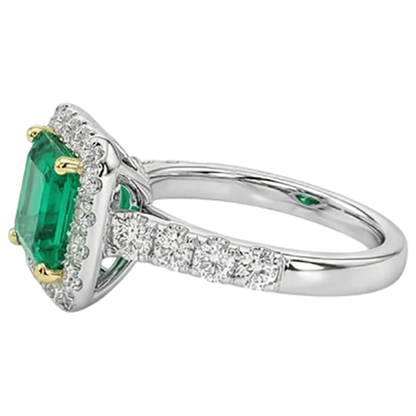 Natural Real ( Not Lab Grown ) Green Emerald GIA Gold Wedding Ring Asscher Cut Gemstone