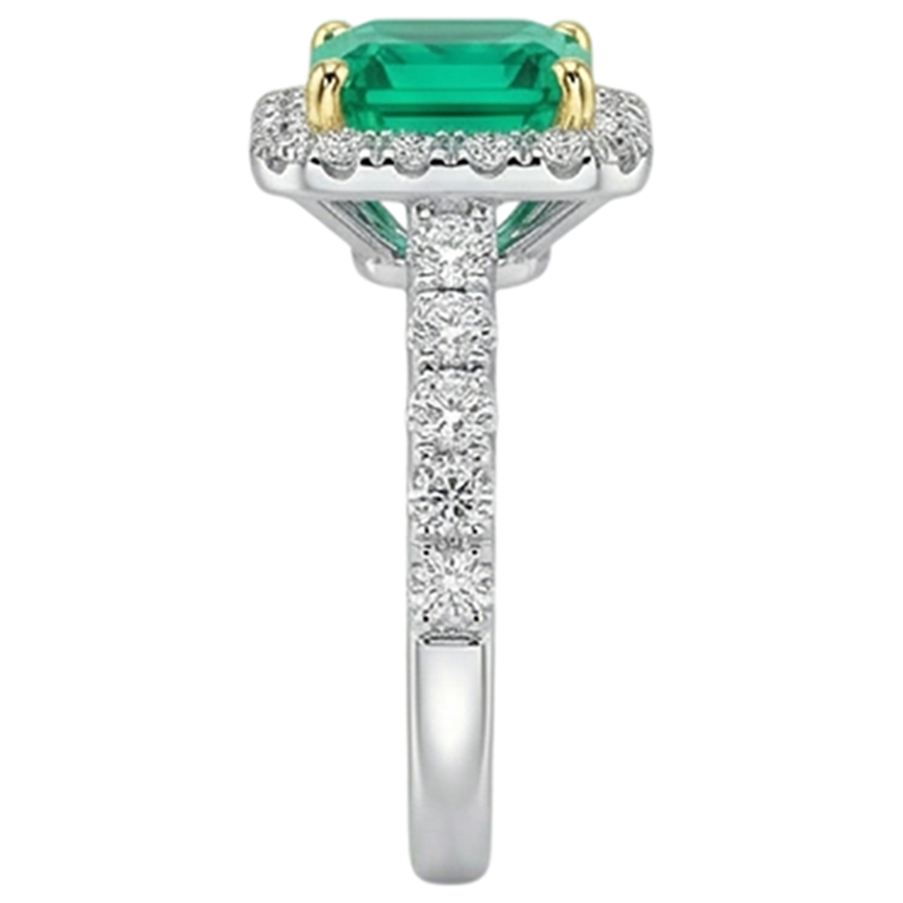 Natural Real ( Not Lab Grown ) Green Emerald GIA Gold Wedding Ring Asscher Cut Gemstone