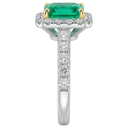 Natural Real ( Not Lab Grown ) Green Emerald GIA Gold Wedding Ring Asscher Cut Gemstone