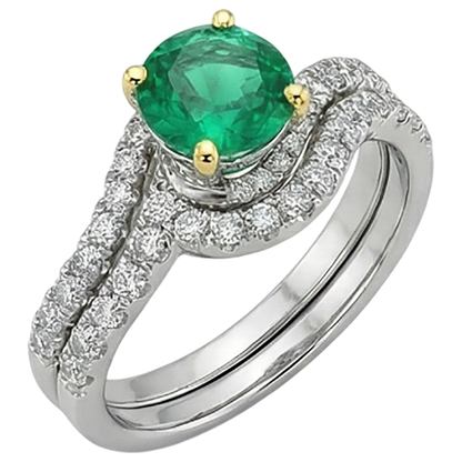 Natural Real ( Not Lab Grown ) Green Emerald GIA Gold Women’s Ring Set Wedding Jewelry