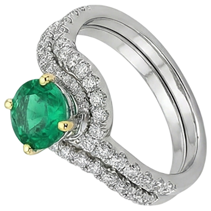 Natural Real ( Not Lab Grown ) Green Emerald GIA Gold Women’s Ring Set Wedding Jewelry