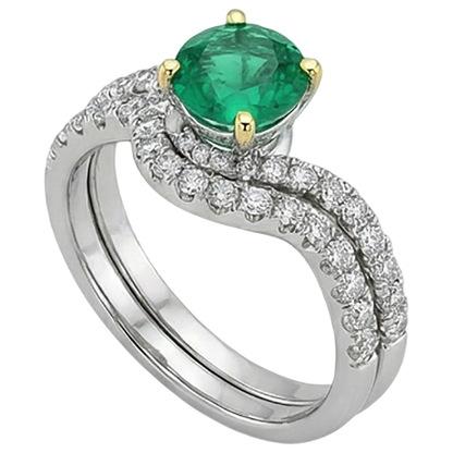 Natural Real ( Not Lab Grown ) Green Emerald GIA Gold Women’s Ring Set Wedding Jewelry