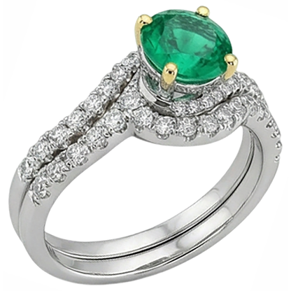 Natural Real ( Not Lab Grown ) Green Emerald GIA Gold Women’s Ring Set Wedding Jewelry