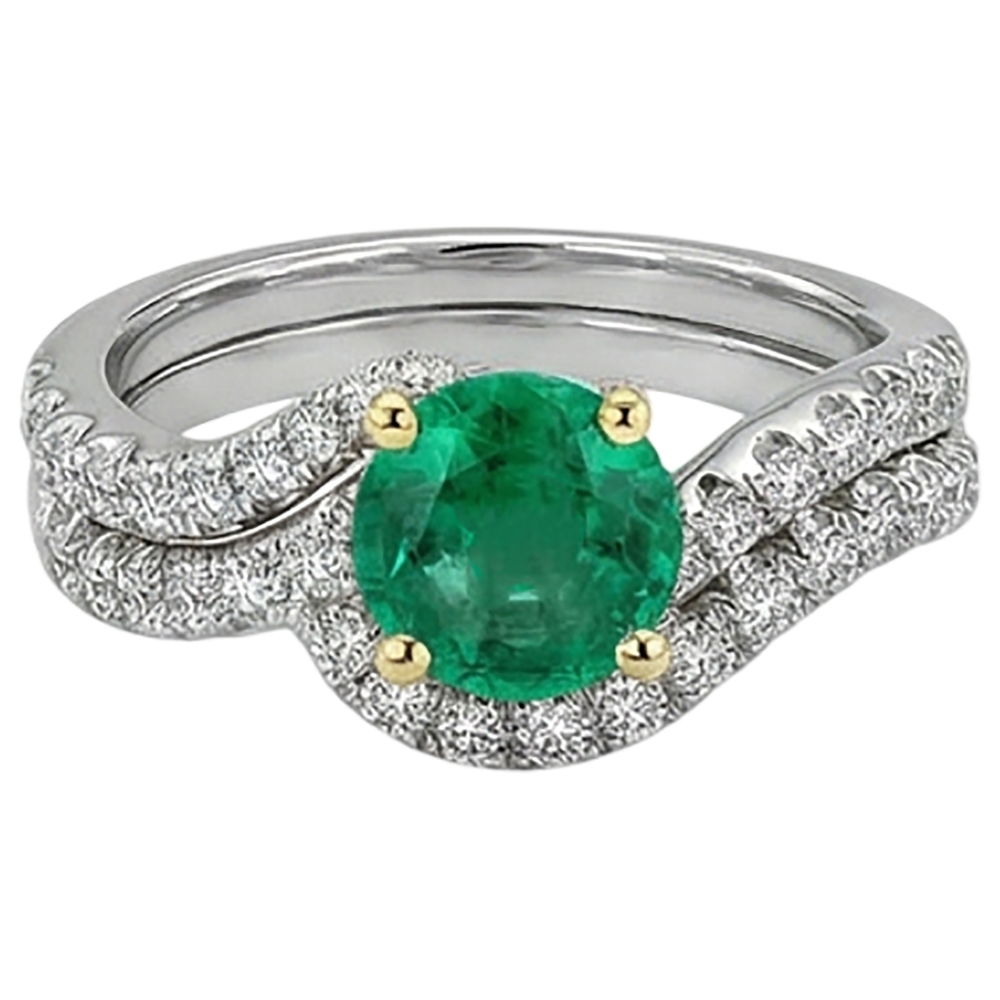 Natural Real ( Not Lab Grown ) Green Emerald GIA Gold Women’s Ring Set Wedding Jewelry