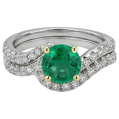 Natural Real ( Not Lab Grown ) Green Emerald GIA Gold Women’s Ring Set Wedding Jewelry