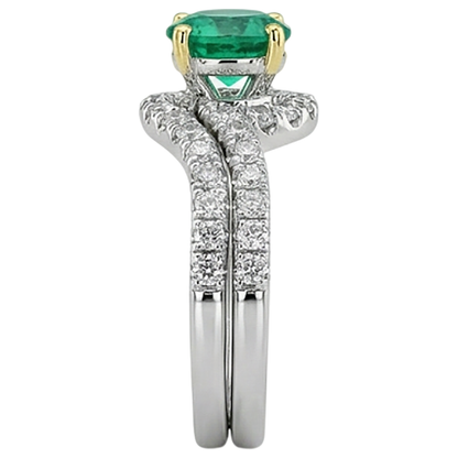 Natural Real ( Not Lab Grown ) Green Emerald GIA Gold Women’s Ring Set Wedding Jewelry