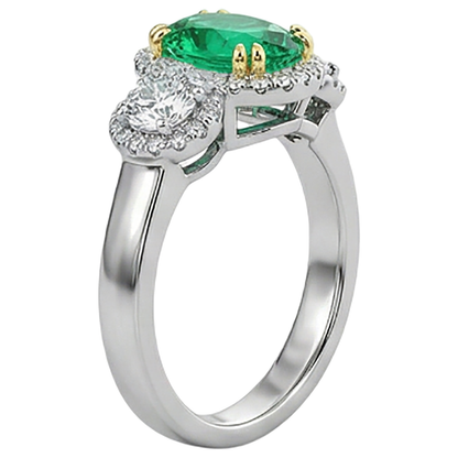 Natural Real ( Not Lab Grown ) Green Emerald GIA Halo Anniversary Ring Oval Cut Gemstone