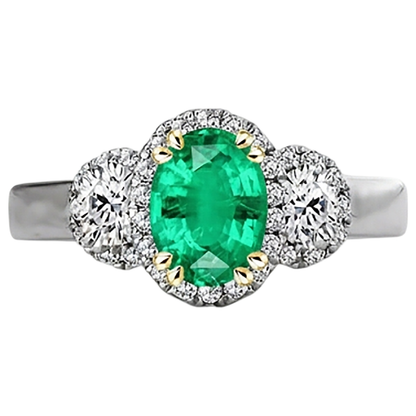 Natural Real ( Not Lab Grown ) Green Emerald GIA Halo Anniversary Ring Oval Cut Gemstone